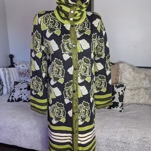 Rare Vintage Missoni Green/Charcoal Floral Wool Knit Sweater Coat w/Satin Lining